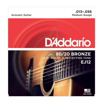 Изображение D'Addario EJ12 - Струны для акустической гитары, бронза, среднее натяжение 13-56