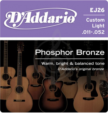 Изображение D'Addario EJ26 Струны для акустической гитары фосфорная бронза 11-52