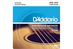 Изображение D'Addario EJ38 - Phosphor Bronze Комплект струн для акустической 12-струнной гитары, Light, 10-47