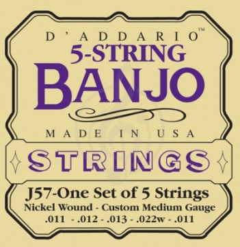 Изображение D'Addario J57 - струны для банджо, 5 String and Tenor Banjo/Custom Medium/Nickel
