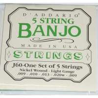 Изображение D'Addario J60 - струны для банджо, 5 String and Tenor Banjo/Light/Nickel