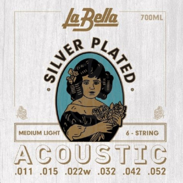 Изображение La Bella 700ML Medium Light Комплект посеребренных струн для акустической гитары
