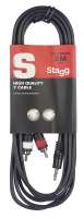 Изображение STAGG SYC3/MPS2CM E - аудио шнур мини стерео Jack 1/8" - 2 x RCA папа, длина 3 метра, черного цвета